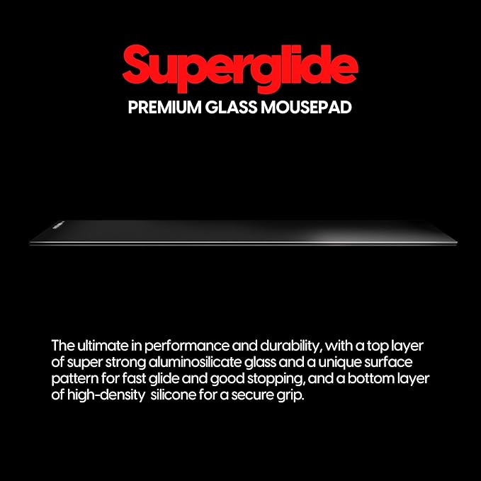 Pulsar - Superglide Premium Glass Mouse Pad XXL ALUMINO-Silicate Glass Surface Anti-Slip Fully Molded high-Density Silicone Rubber 38.5in x 16.5in (XXL, Black)