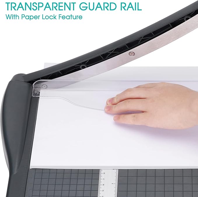 Paper Cutter, Paper Trimmer with Safety Guard, 12" Cut Length Paper Slicer with 16 Sheet Capacity Paper Cutting Board,Guillotine Paper Cutters and Trimmers for Cardstock Cardboard Vinyl (Gray)