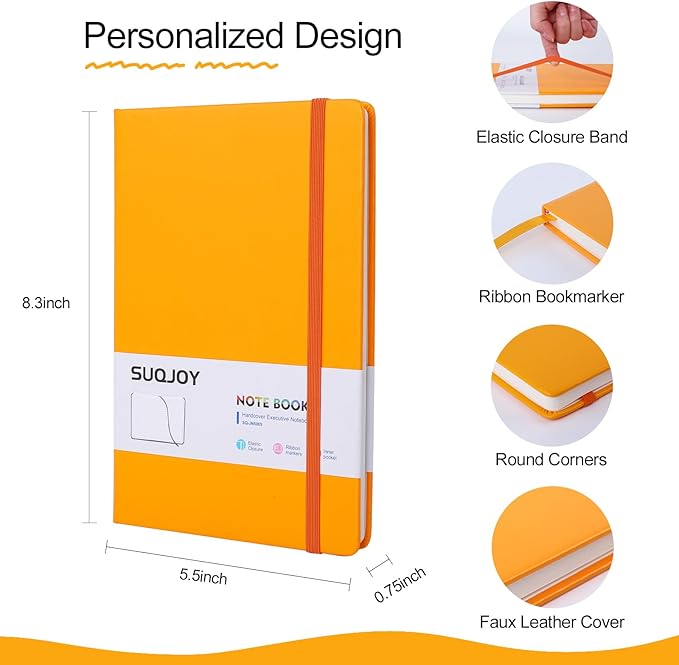 Lined Journal Notebooks for Writing, 100 GSM Thick Paper, 1 Pack Hardcover Notebooks, A5 College Ruled Notebook, Journaling Notebook for School/Travel/Office (Orange- 1 Pack)