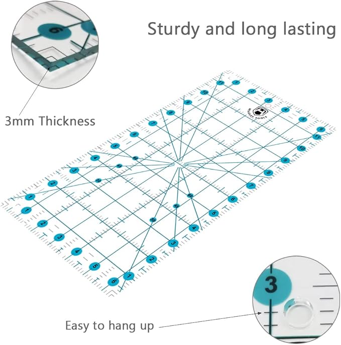 Headley Tools Rotary Cutter Set - 45mm Fabric Cutter, 5 Extra Rotary Blades, A3 Cutting Mat, Quilting Ruler and Sewing Clips, Craft Knife Set, Ideal for Crafting, Sewing, Patchworking,Turquoise