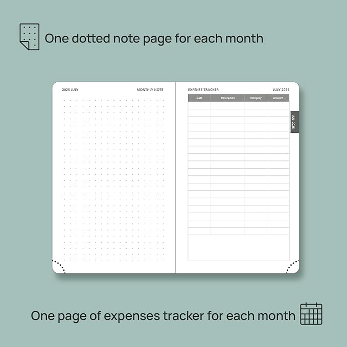 POPRUN Pocket Monthly Planner 2025-2026 (Pocket- 4''x 6.25''Soft Leather Cover) - 18 Month Calendar Book for Purse (Jul.2025-Dec.2026), 100 GSM Thick Paper - Green