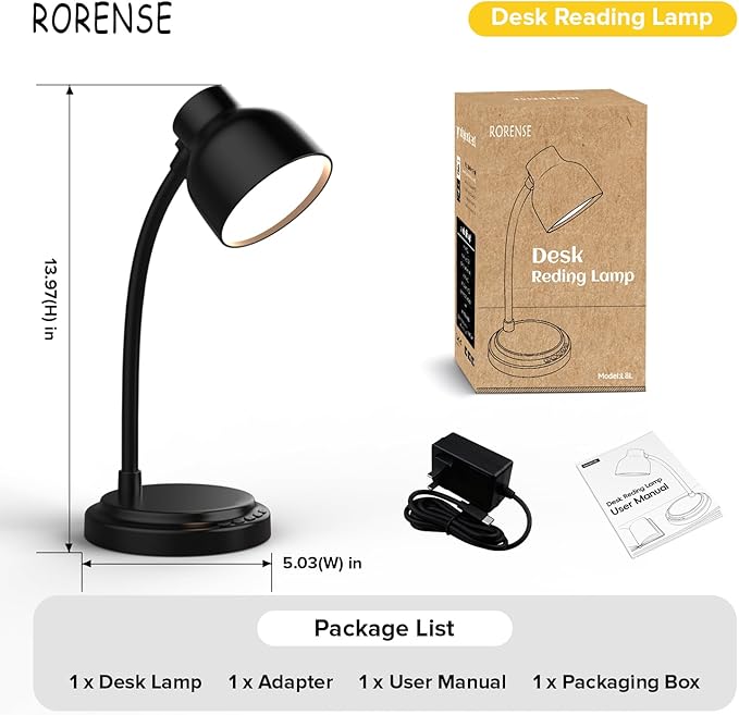 LED Desk Lamp for Office Home,Table lamp,Desk Lamp for College Dorm Room,4 Brightness Dimmable Table Lamp, Reading Light with a Timer Function(Black)