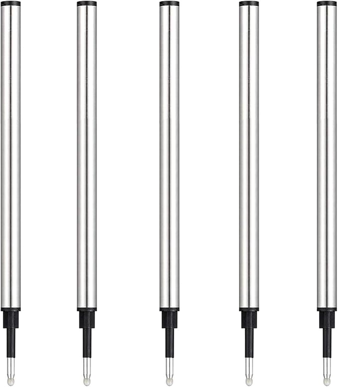 DunBong Rollerball Pen Refills, Roller Ball Fine Point 0.5mm, Red Ink Refill Pack of 5 - Replaceable Ballpoint Pen Refills Medium Point (Black)
