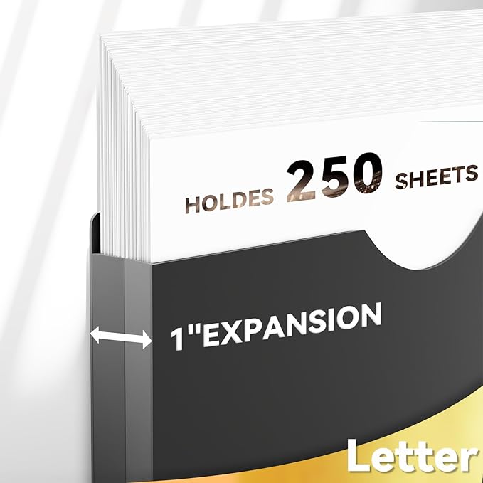 Plastic 1 Inch File Jackets Letter Size,12 Pack Reinforced Manilla Pocket Folders,Poly Expandable File Jacket for Documents,Heavy Duty Expansion Pocket Files with Straight Cut Tabs,Black