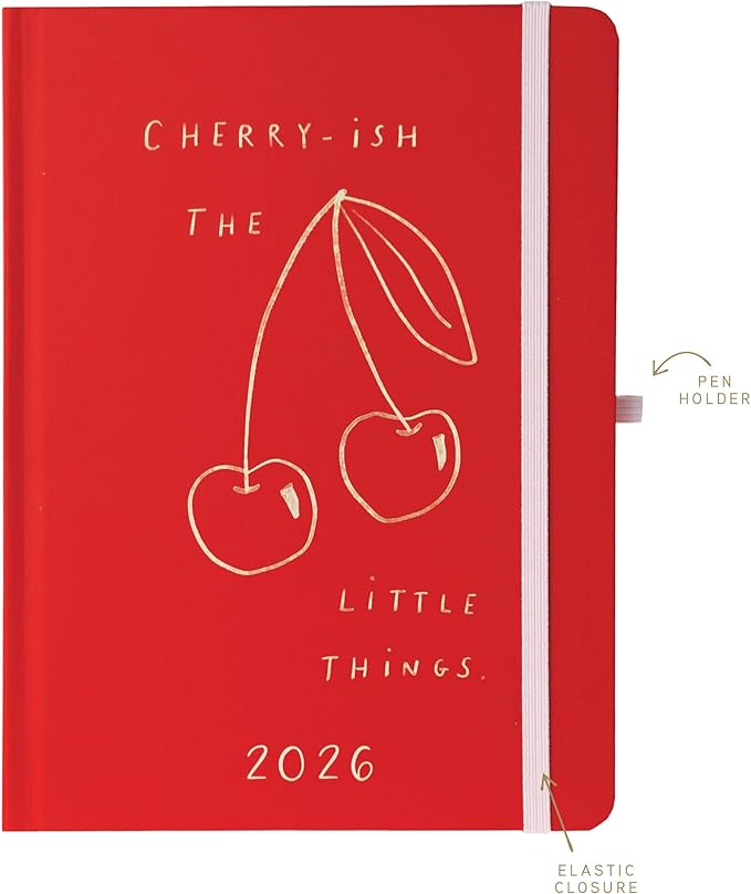 July 2025 – Dec. 2026 Planner by Graphique, Weekly and Monthly Planner, 18 Months Calendar, Hardcover, Cherries, 6” x 8”