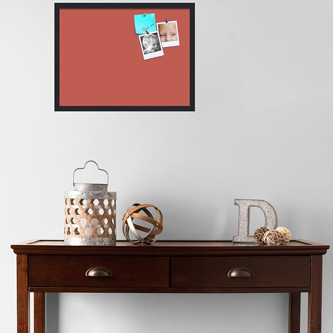 PinPix 24x18 Inch Cork Bulletin Board. This Decorative Framed Pin Board Comes with Crimson Pastel Design and a Satin Black Frame. Ideal for Home Office Decor or Message Board (PinPix-1807)