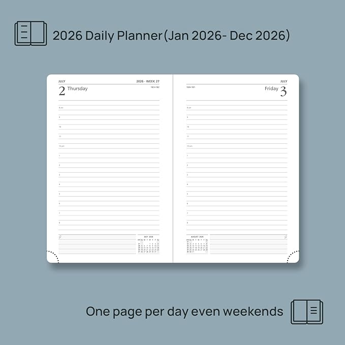 POPRUN 2026 Daily Planner One Page Per Day A5 Size Calendar (5.75" x 8.5") - 12 Months Hourly Appointment Book with Hardcover, Pocket, Pen Holder - Light Yellow