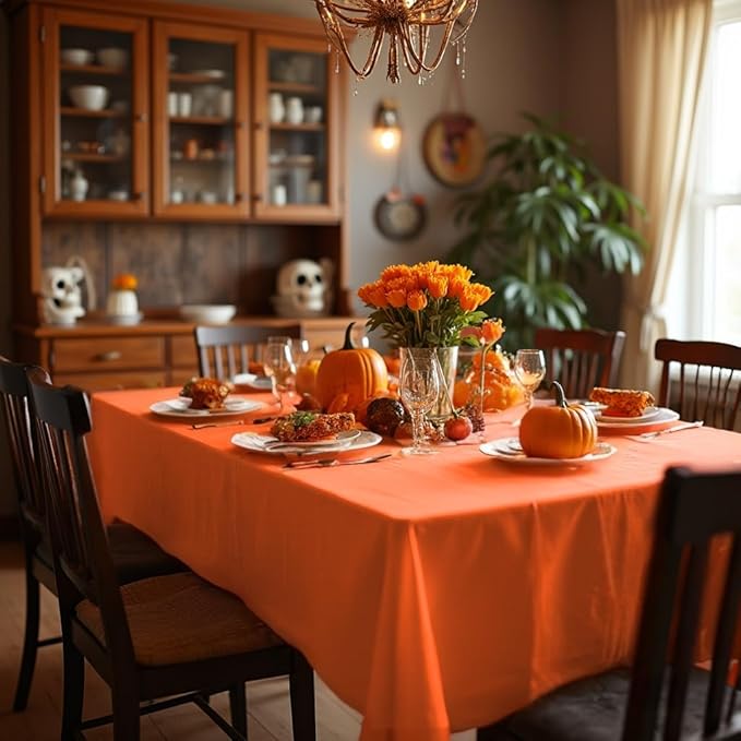 sancua Rectangle Tablecloth - 54 x 78 Inch - Stain and Wrinkle Resistant Washable Polyester Table Cloth, Decorative Fabric Table Cover for Dining Tables, Buffet Parties and Camping, Orange