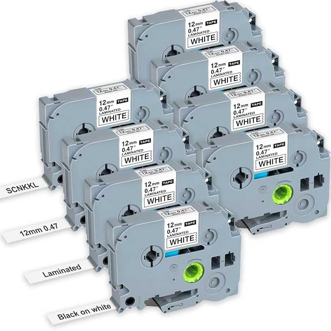 Replacement for Brother Label Maker Tape, P-Touch Label Tape, Tz 231 Tape 12mm 0.47 Laminated Black on White, Compatible with Brother PT-D210 H110 D220 D400 D410 D600, 8-Pack