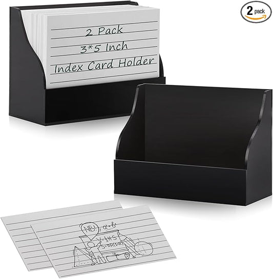 2 Pack Black Index Card Holder 3 X 5 Note Card Organizer Acrylic Index Card Box Flash Card Storage Box Postcard Display Stand Business Card Holder Desktop for Business Office(No Card)