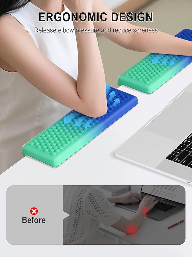 Hsurbtra L-Shaped Desk Elbow Pad, 2-Piece Soft Memory Foam Elbow Support Padding with Non-Slip Rubber Base, Ergonomic Desk Edge Cushion Wrist Rest for Office, Home, Work, Gaming, Blue Green