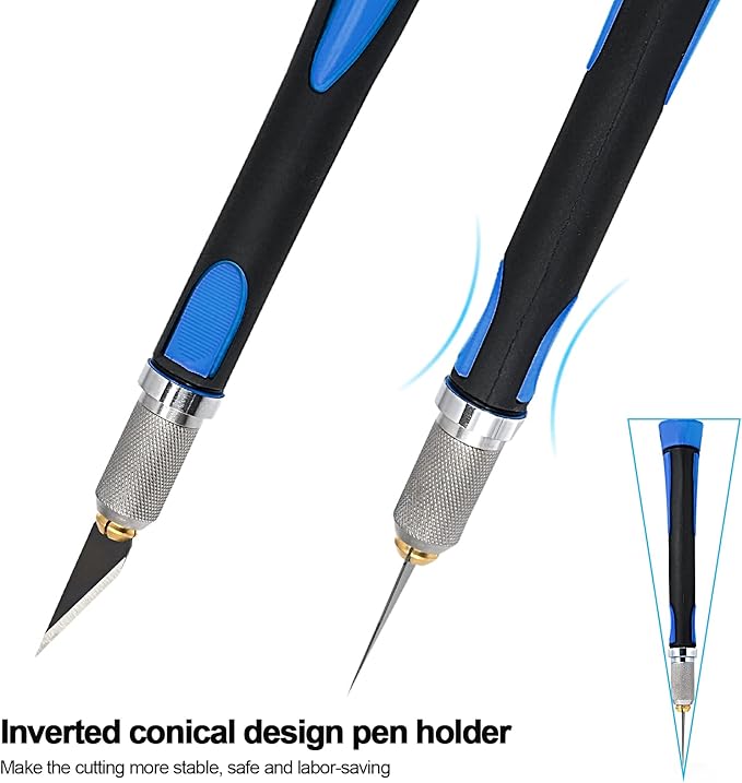 EHDIS Precision Hobby Knife Set Utility Craft Knife Kit with 10PCS Blades for Art, Working-Stencil, Scoring, Scrapbooking, Architecture Modeling, Crafting-Blue