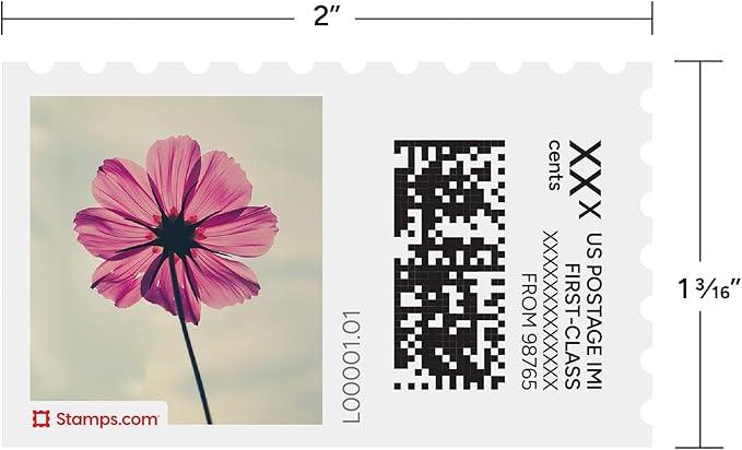 Pink Cosmos NetStamps 120-Pack (5 Sheets) Printable Postage Labels (Stamps.com Subscription Required) - Print Approved Postage - Inkjet & Laser Printers - Business, Personal, Home