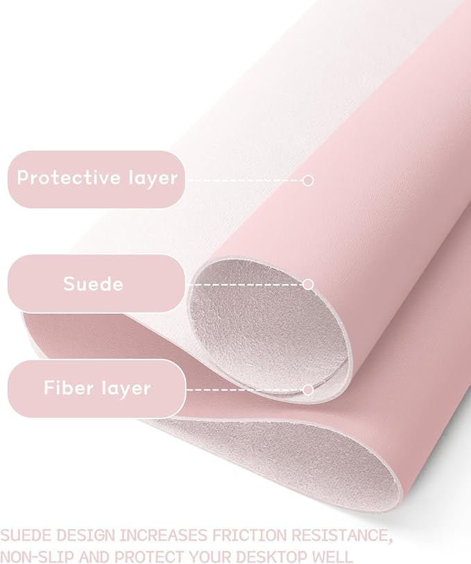 Non-Slip Leather Desk Pad L Size, Waterproof Laptop Computer Desk Keyboard Mat, Table Protector Blotter Mat, Large Mouse Pad for Office/Work/Home/Decor(Pink, 35.4" x 17")