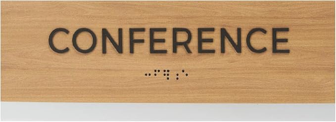 Conference Sign With Braille/Small Business Easy Adhesive Mount Door And Wall Sign / 3" x 9" Oak Woodgrain Design