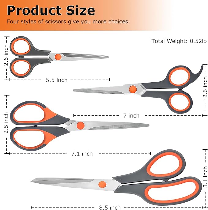 Professional Paper Cutting Scissors 4 Pack, Office Craft Scissors Set with Ultra Sharp Blades for Adults, Art Projects, Gift Wrapping