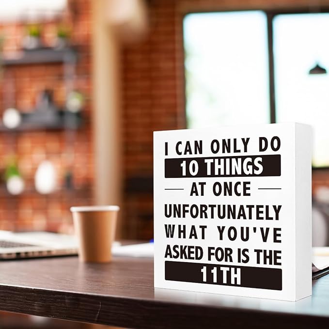 ‌WUZYOU Inspirational Wood Box Sign - "I Can Only Do 10 Thing" Wooden Block Sign, 5x5x1 Inch Self-Acceptance Desk Decor for Daily Motivation