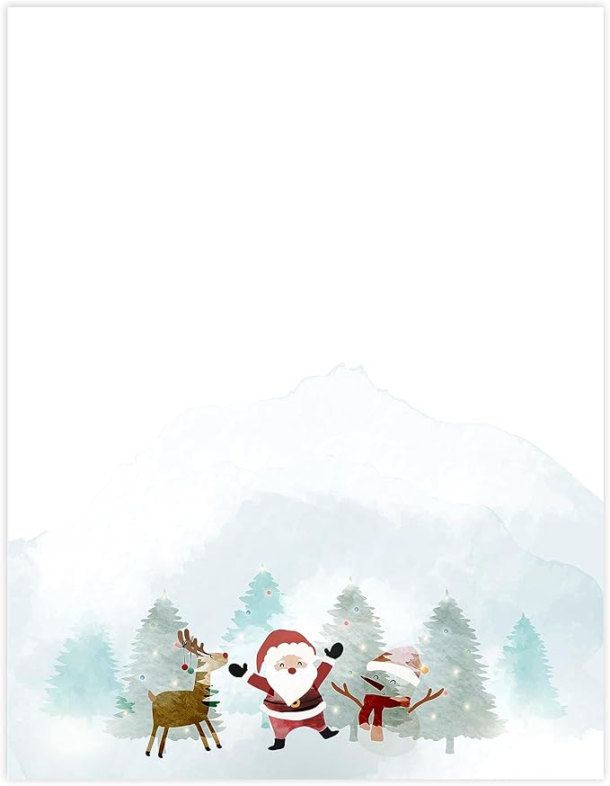 easykart labels Christmas Stationery Paper Letterhead Sheets 60 Pack Holiday Xmas Theme Design For Writing Letters Computer Office Notes & Printing Supplies Size 8.5" X 11"