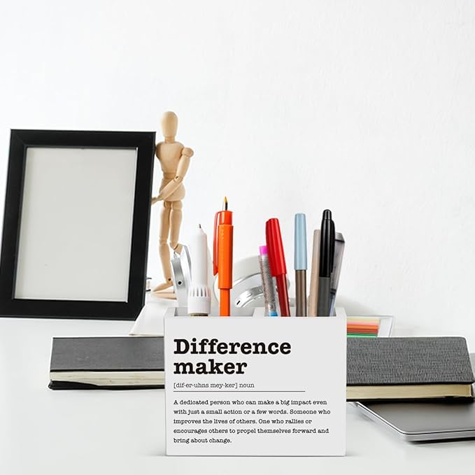 Difference Maker Gifts Office Room Decor for Women Men Coworker Friend Employee Wooden Pencil Holder Boss Day Gifts Funny Office Accessories Desk Decor