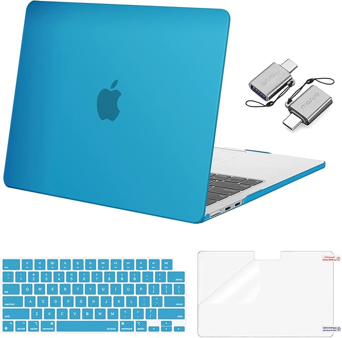 MOSISO Compatible with MacBook Air 13 inch Case 2025 2024 2023 2022 M4 A3240 M3 A3113 M2 A2681, Plastic Hard Shell&Keyboard Cover&Screen Film&Type C for MacBook Air 13.6 inch Case, Aqua Blue