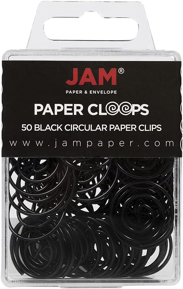 JAM PAPER Circular Paper Clips - Round Paperclips - Black - 50/Pack