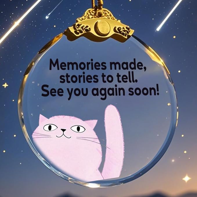 Pink Cat Memory Hanging Ornament, Farewell Keepsake, “Memories Made” Quote, Holiday & Home Decor Christmas Ornaments, Xmas Tree Gifts
