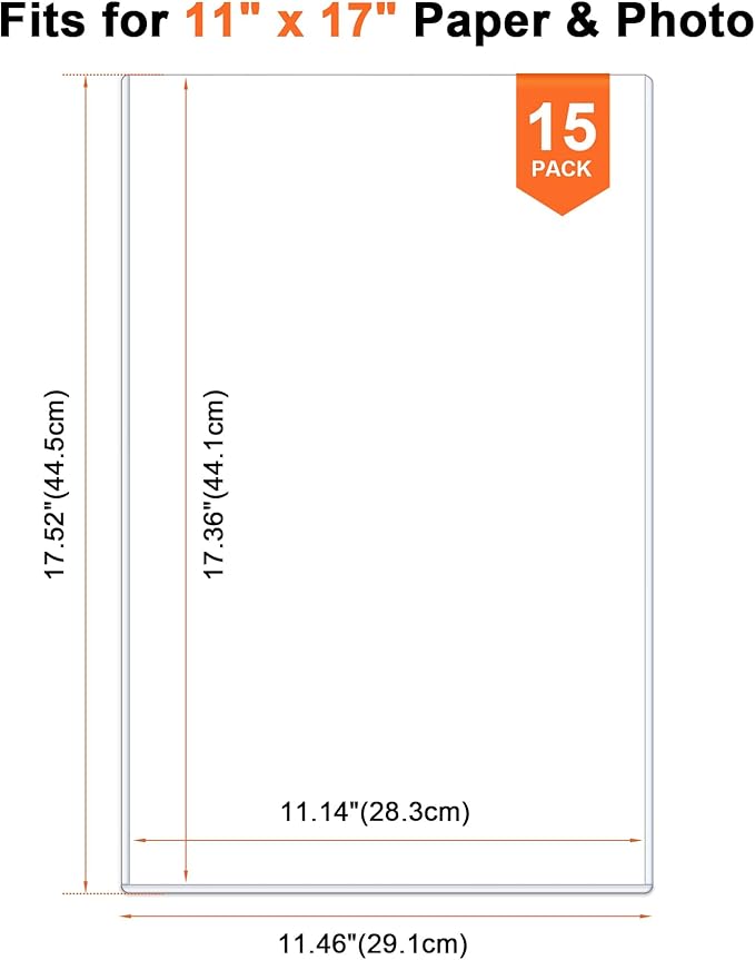 Ndsox 15 Pack 11" x 17" Rigid Print Protectors - Heavy Duty Hard Plastic Sheet Page Protectors - Crystal-Clear Menu Holders - Top Loading Art Prints Sleeves for Documents Magazines Posters Photographs