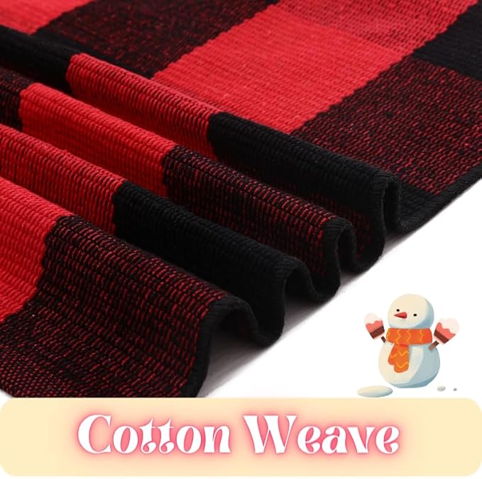 Ckorzen Red and Black Plaid Rug, 24" x 51" Christmas Front Porch Outdoor Rug, Handwoven Cotton Washable Rug for Layered Door Mats, Holiday Entryway and Home Décor