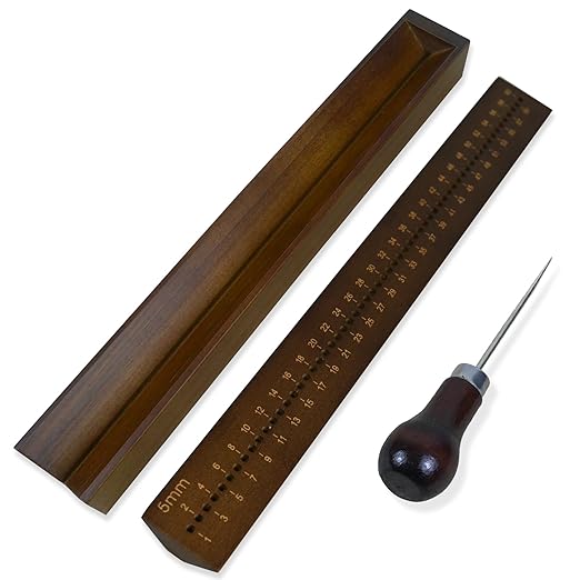 Brown Book Binding Cradle, 5 mm Hole Spacing Wood Bookbinding Punching Cradle with an Awl, Bamboo Signature Punching Cradles with Piercing Guide, Portable Book Binding Tools Kits for Book DIY Crafts