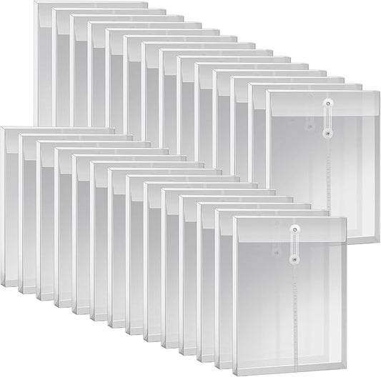 50 Pcs A4 Size Clear Plastic Poly Envelopes with String Closure, Expandable Files Document Folder, Reusable Large Capacity File Bag for School Office and Home(50 Pcs)
