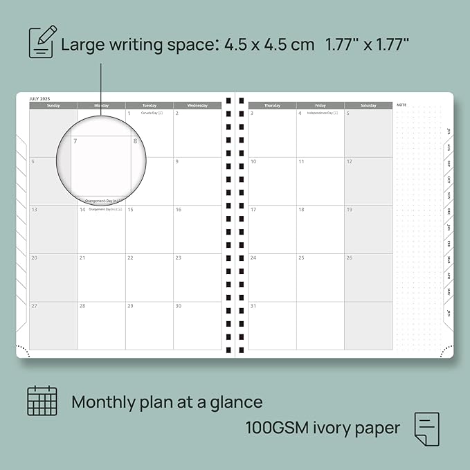 POPRUN Planner 2025-2026 Weekly Planner Notebook (Large 8.5''x 10.5'') Academic Calendar (JUL.25 - JUN.26) Appointment Book with Monthly Tabs, Spiral Soft Cover, Inner Pocket, 100 GSM - Royal Blue