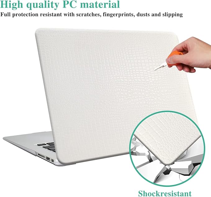 DTangLsm Compatible for MacBook Air 13.6 inch Case 2022 2023 2024 Release M3 A3113 M2 A2681 with Touch ID, Crocodile Leather Hard Shell Vegan Alligator Cover Snake Skin Case & Keyboard Cover, White
