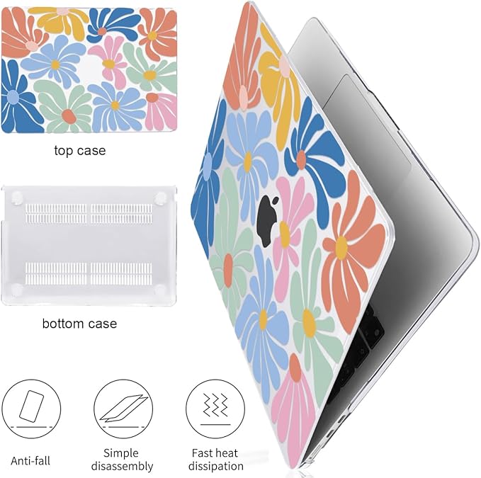 Compatible with M4 MacBook Air 13.6 inch Case 2025 2024 2023 2022 Model A3240 A3113 M3 A2681 M2 Chip, Crystal Pattern Plastic Hard Case Cover for Mac Air 13 M4 Touch ID, Colorful Flowers