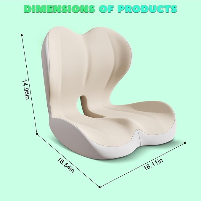 Buttocks Cushion for Office Chair Memory Foam Seat Pad for Butt Support Tailbone Relief Ergonomic Chair Cushion for Home Car Travel or Work (Off White)