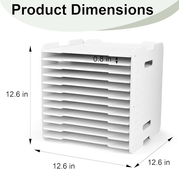 12x12 Paper Organizer, 12-Tier Scrapbook Paper Storage, Stackable Desktop File Holder for Home, Office, Classroom, and Craft Room