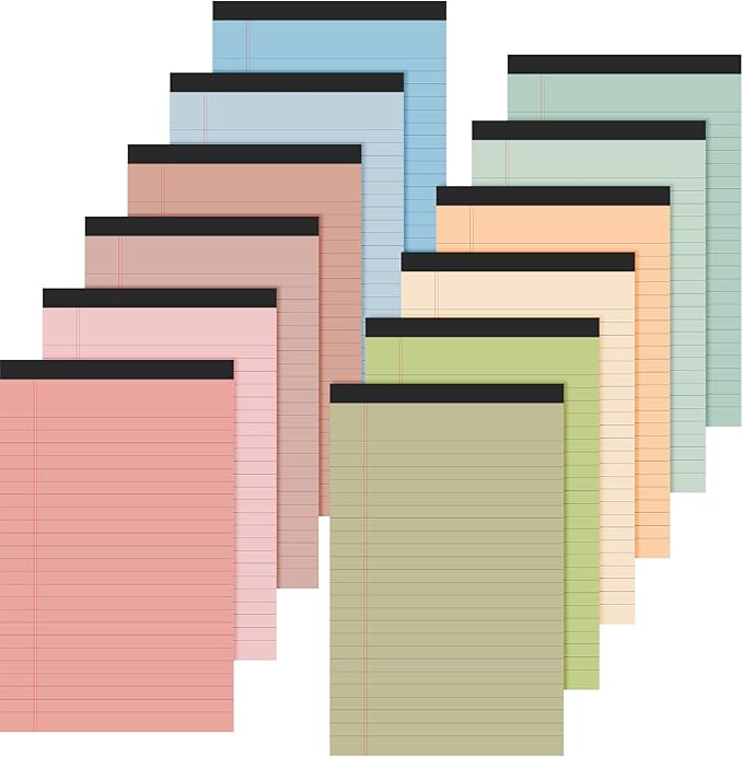Lincia 12 Pcs 12 Pcs 5" x 8" Small Legal Pads Colored Lined Note Pads Narrow Ruled Writing Notepads 50 Sheets Per Micro Paper Notebook Lined and Perforated for College Office Supplies (Earthy Colors)