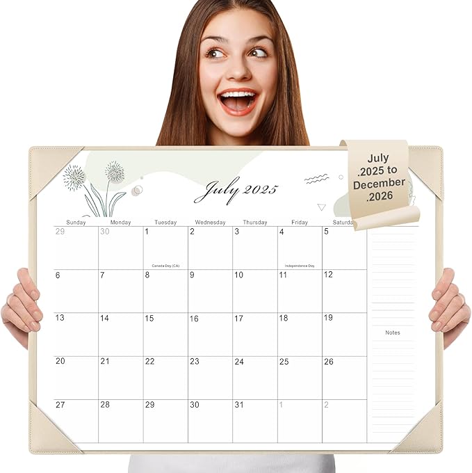 Gannyfer Desk Calendar 2025-2026 with Desktop Mat - 18 Month Large Table Calendar, 22" x 17" Desktop Pad Calendar for Planning and Organizing In Your Family, School or Office(6 Stickers Included) (White)