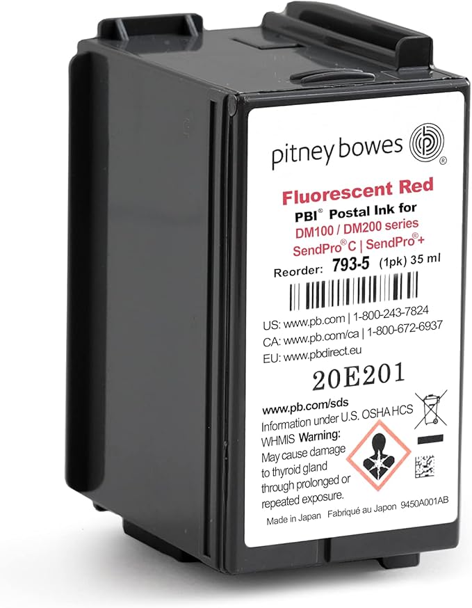 Pitney Bowes 793-5 Genuine Ink Cartridge for DM100, DM200 and SendPro C and SendPro+, Red Ink, 35 ml
