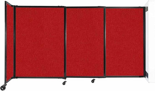 Wall-Mounted Sliding StraightWall Room Divider | Adjustable Widths | Locking Wheels | Room Separator | Up to 7'2" Wide x 4' Tall Red Fabric Panels