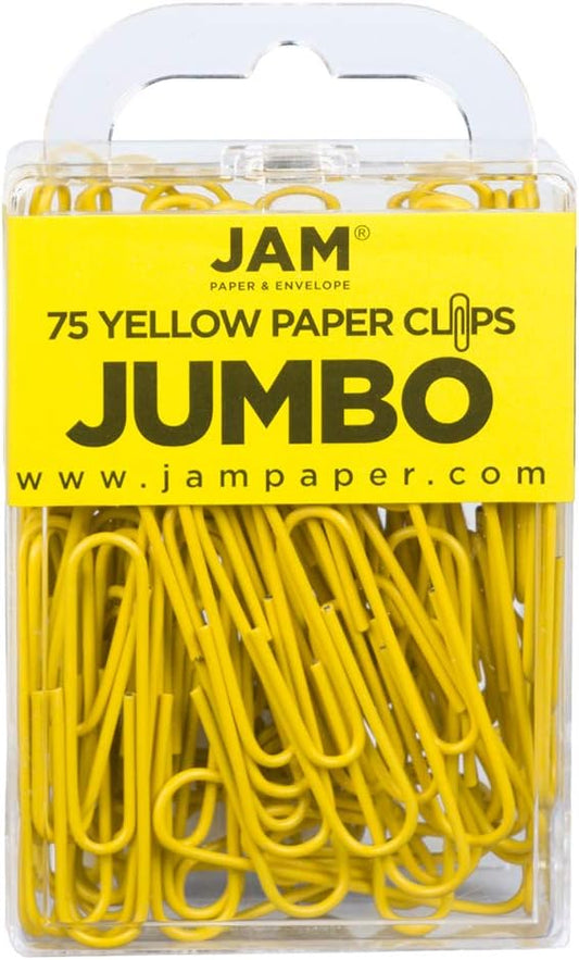 JAM PAPER Colorful Jumbo Paper Clips - Large 2 Inch - Yellow Paperclips - 75/Pack