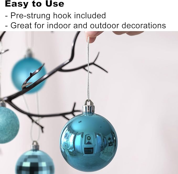 Baby Blue Christmas Ornaments - Christmas Tree Decorations Shatterproof Hanging Balls for Birthday Wedding Holiday Decor Set of 36pcs, Multi-Sizes(1.6",2.5",3.2")