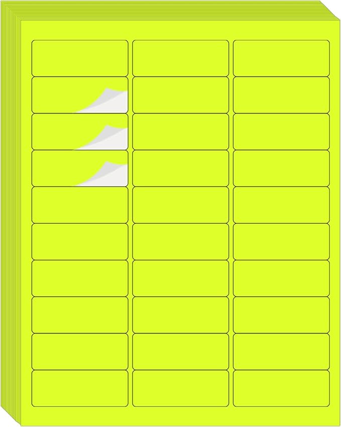 STARLIBOO 1" x 2-5/8" Address Labels- Neon Color Fluorescent Mailing Labels Stickers for Laser/Ink Jet Printer 8.5"×11"- Fluorescent Yellow
