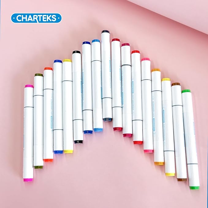 CHARTEKS 80 Colors Art Markers, Dual Tips Drawing Markers Set for Kids & Adults, No Bleed Through Coloring Marker Pens for Sketching, Bullet Journaling, Beginner Artist Supplies (Water-Based)