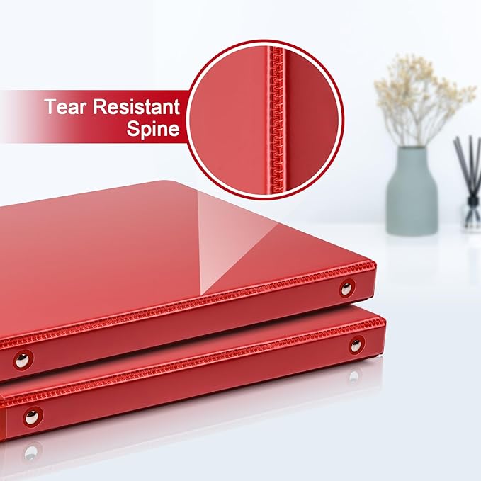 COMIX 3 Ring Binder 1/2 inch with Clear View Cover, 0.5" View Binder Holds 200 Sheets of US Letter Size Paper, 6 Pack (Red)