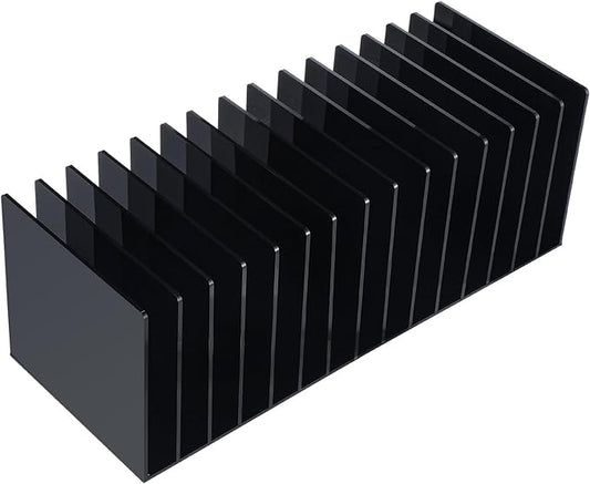 Ctosree Acrylic File Organizer for Desk Vertical 15 Compartments File Sorter Mail Organizer Desktop Countertop Folder Stand Racks for Office Home School Desk(Rectangle,Black)