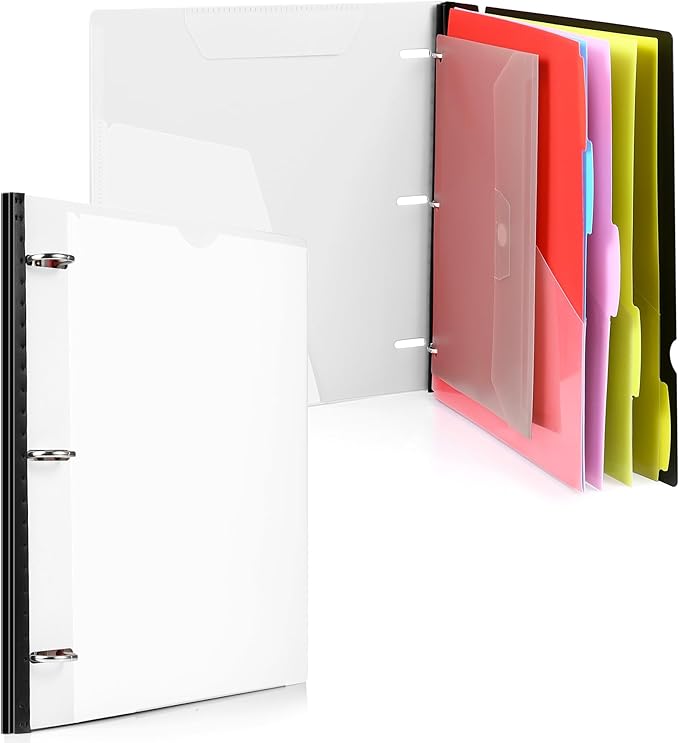 WOT I Telescoping Project Organizer, Refillable 3 Ring Binder with Dividers and Pockets, 13 Pocket Folders, 1 Inch 3 Rings, White