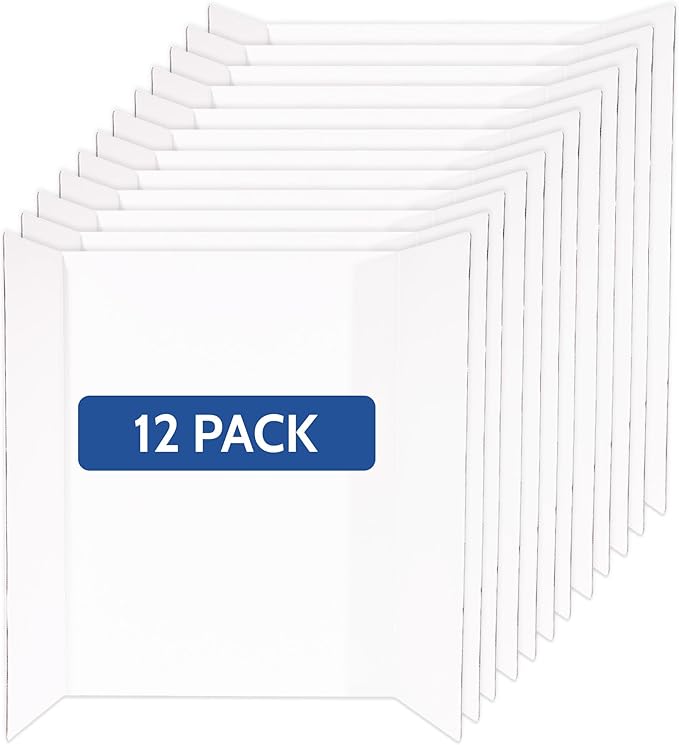 EPI Tri Fold Cardboard Display Board. Large 36 x 48in White Tri-fold Poster 12 Pack. Professional Presentation Boards with Rounded Corners for Science Fair Project, School and Business Presentations