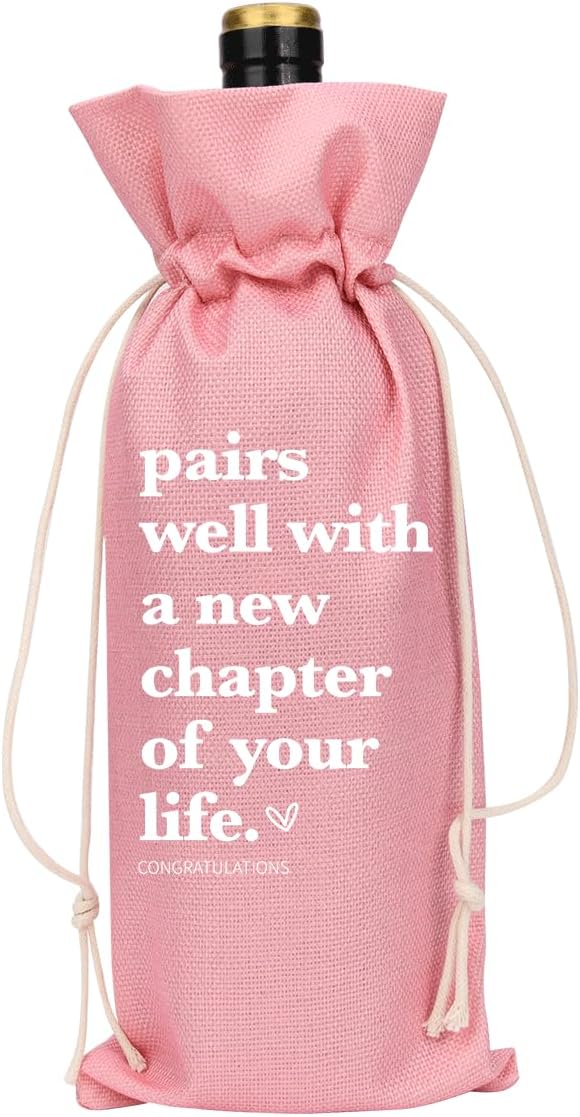 Pink Funny New Chapter Wine Bag New Beginnings Gifts for Women Men Farewell Gifts for Friends Going Away Gifts for Coworkers Women Men Moving Away Gifts for Friends New Teacher Gifts