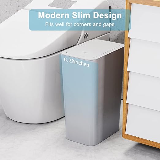 N. NETDOT 3 Pack 10 Liter / 2.6 Gallon Bathroom Trash Can, Small Trash Can with Lid, Garbage Can Waste Basket for Bathroom, Kitchen, Bedroom, Powder Room, Craft Room, Office, College (Gray)