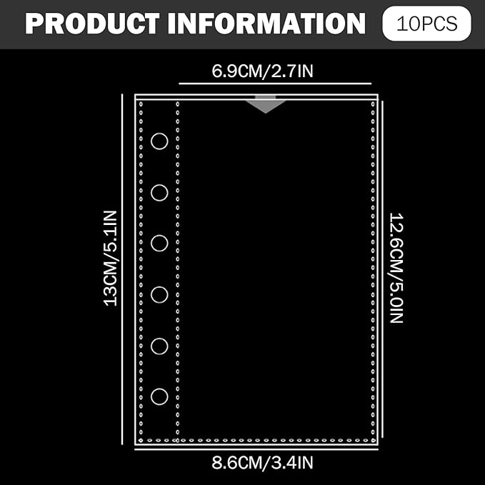 10Pcs Binder Pockets 6-Holes Clear A7 Planner Inserts Moisture-Proof & Water-Resistant Binder Inserts for Photos Cards Bills More A7 Planner